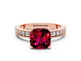 Rose gold Cushion Cut Garnet Milgrain Pavé Engagement Ring with Four-Prong Setting_12