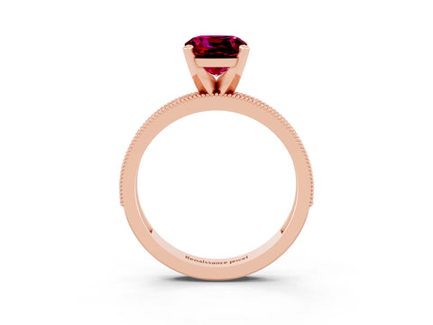 Rose gold Cushion Cut Garnet Milgrain Pavé Engagement Ring with Four-Prong Setting_15