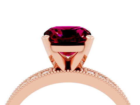 Rose gold Cushion Cut Garnet Milgrain Pavé Engagement Ring with Four-Prong Setting_16