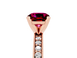 Rose gold Cushion Cut Garnet Milgrain Pavé Engagement Ring with Four-Prong Setting_17