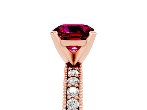 Rose gold Cushion Cut Garnet Milgrain Pavé Engagement Ring with Four-Prong Setting_17