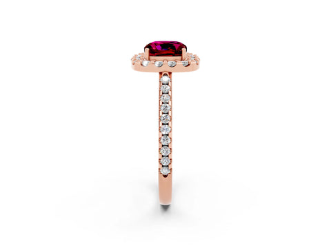Rose gold Cushion Cut Garnet Pavé Halo Ring with Four-Prong Setting_14