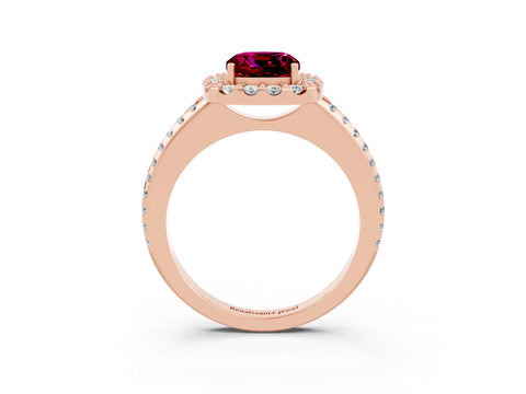 Rose gold Cushion Cut Garnet Pavé Halo Ring with Four-Prong Setting_15