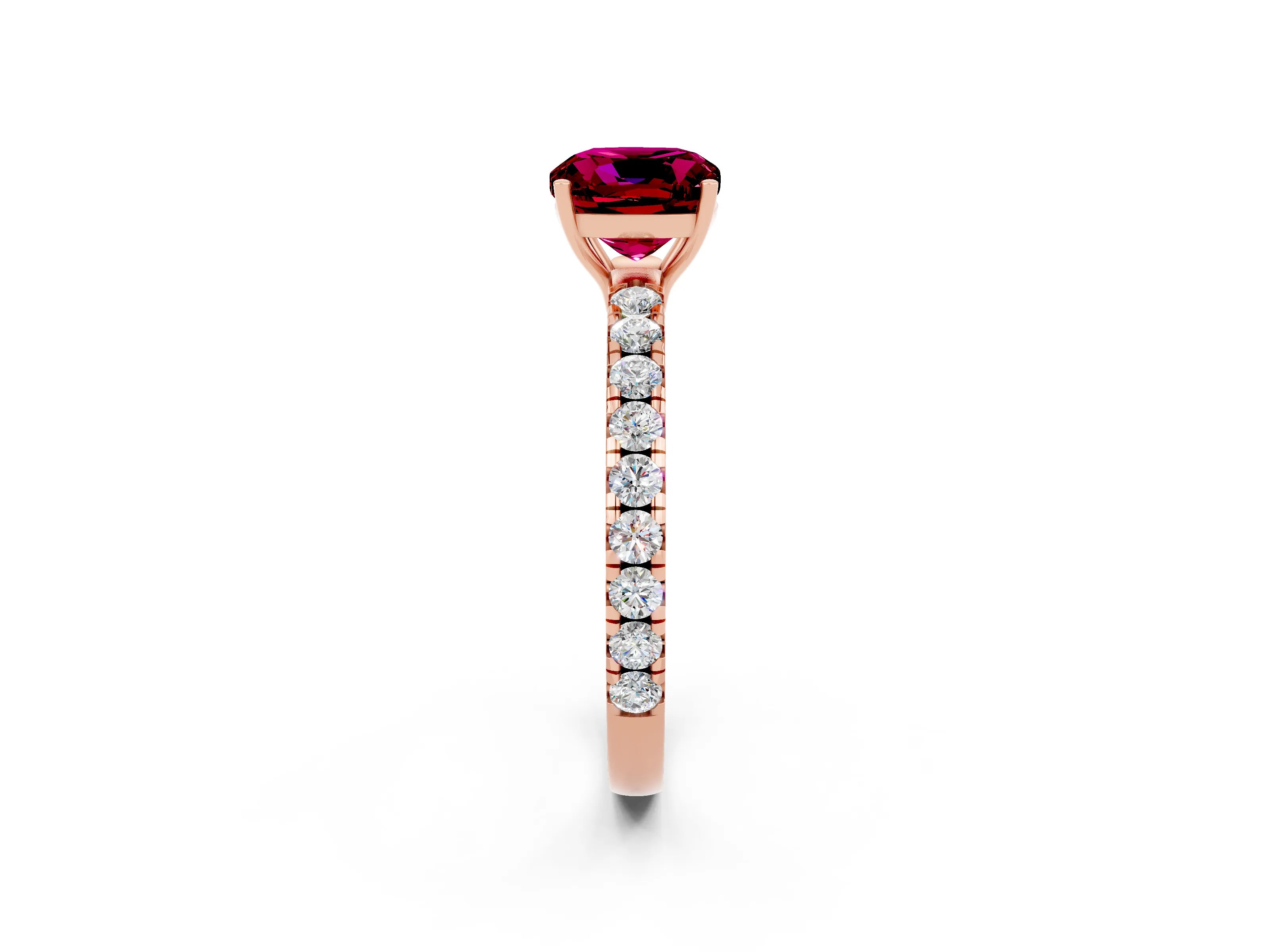 Rose gold Cushion Cut Garnet Pavé Solitaire Engagement Ring with Four-Prong Setting_14