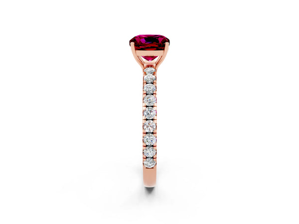 Rose gold Cushion Cut Garnet Pavé Solitaire Engagement Ring with Four-Prong Setting