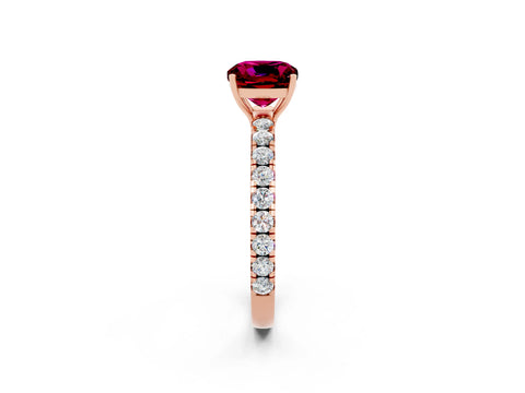 Rose gold Cushion Cut Garnet Pavé Solitaire Engagement Ring with Four-Prong Setting_14