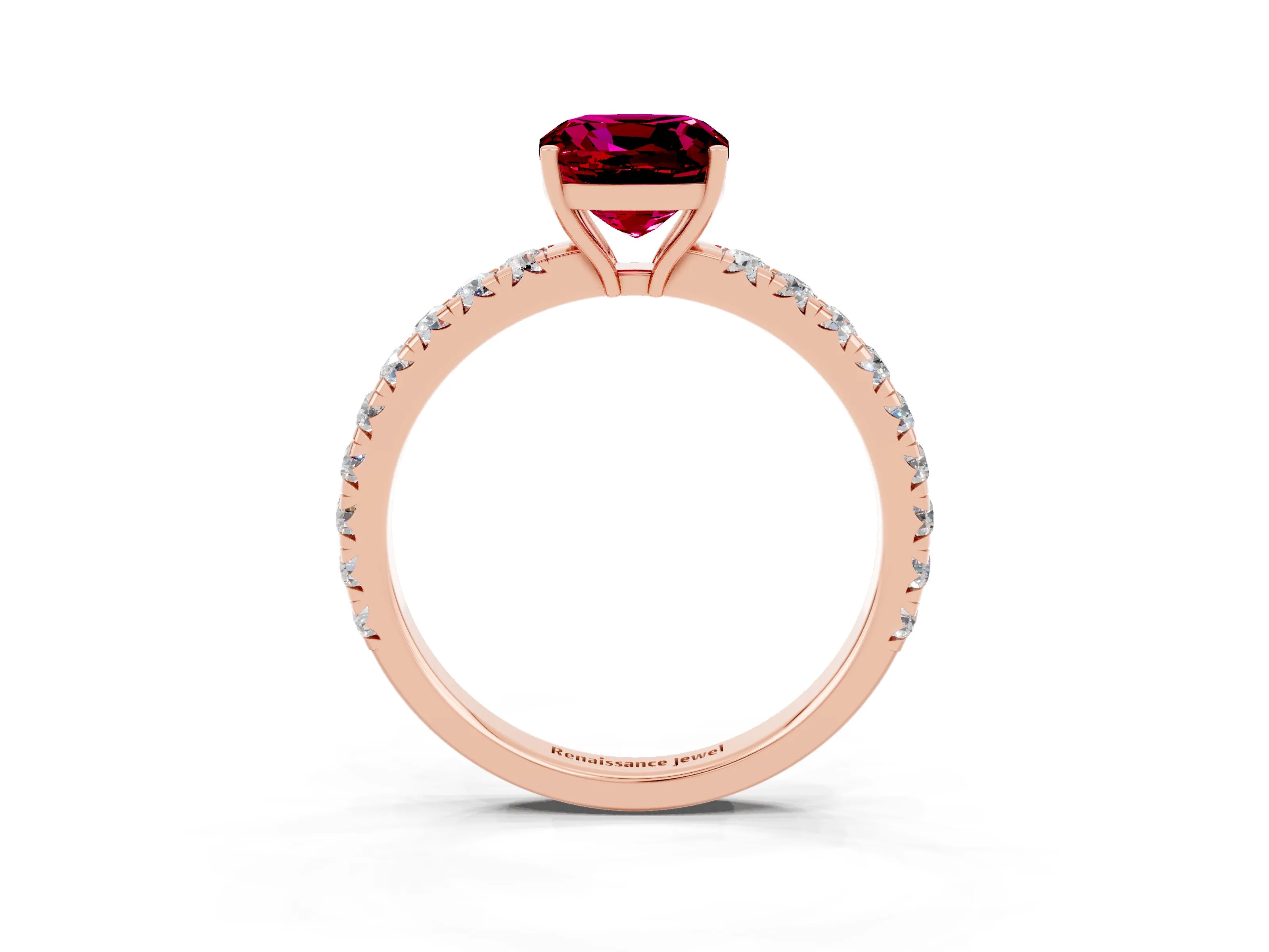 Rose gold Cushion Cut Garnet Pavé Solitaire Engagement Ring with Four-Prong Setting_15