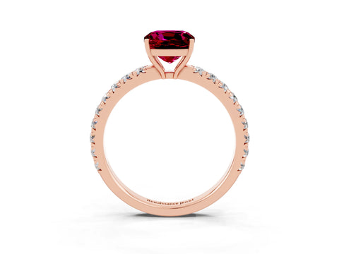 Rose gold Cushion Cut Garnet Pavé Solitaire Engagement Ring with Four-Prong Setting_15