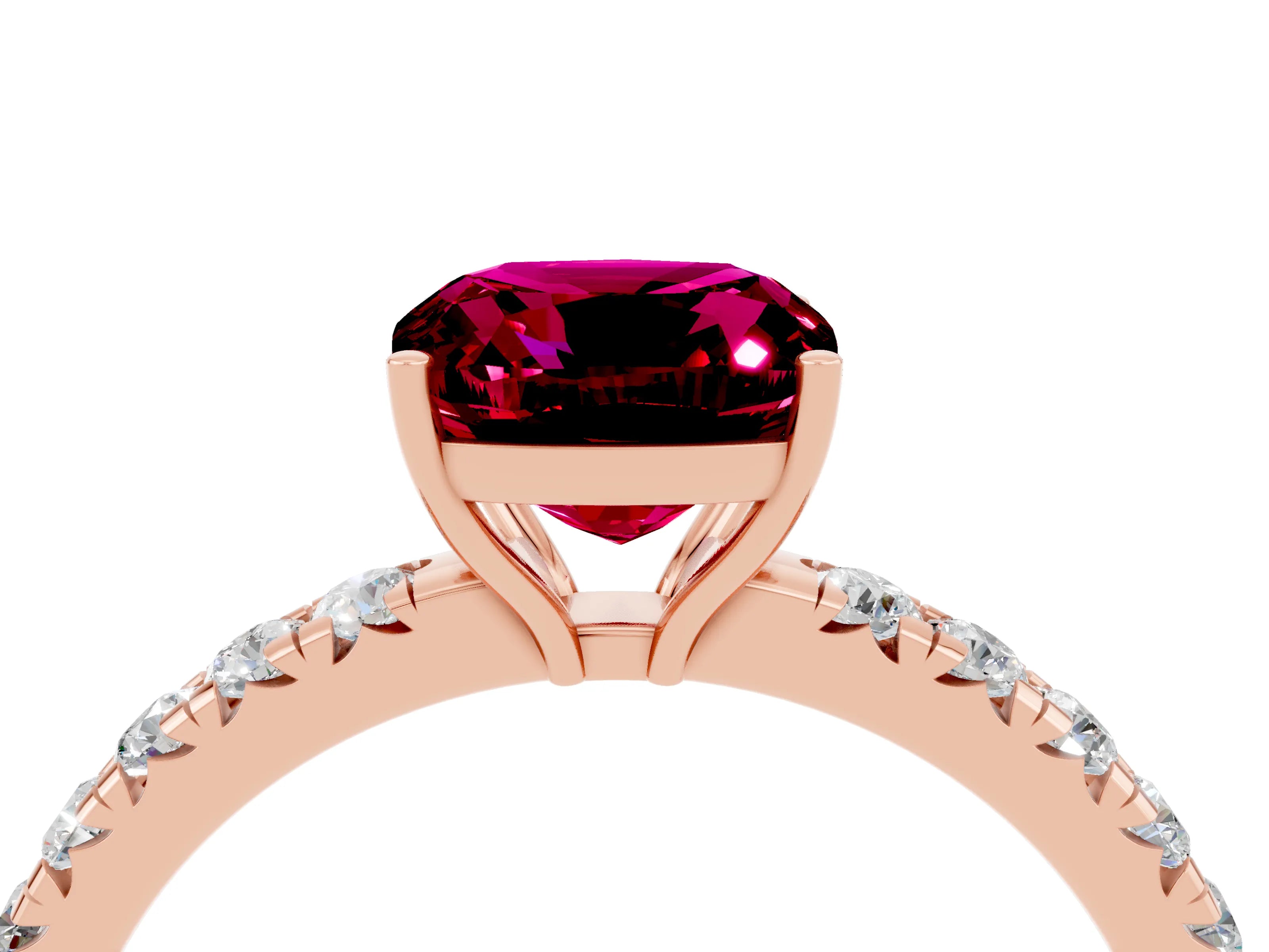 Rose gold Cushion Cut Garnet Pavé Solitaire Engagement Ring with Four-Prong Setting_16