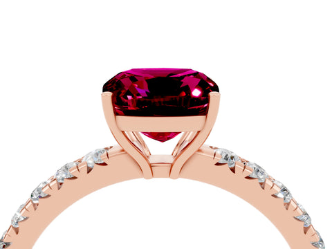 Rose gold Cushion Cut Garnet Pavé Solitaire Engagement Ring with Four-Prong Setting_16