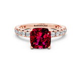 Rose gold Cushion Cut Garnet Pavé Solitaire Ring with Round Band and Prong Setting_24