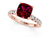 Rose gold Cushion Cut Garnet Pavé Solitaire Ring with Round Band and Prong Setting_25