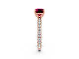 Rose gold Cushion Cut Garnet Pavé Solitaire Ring with Round Band and Prong Setting_26