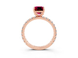 Rose gold Cushion Cut Garnet Pavé Solitaire Ring with Round Band and Prong Setting_27