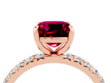 Rose gold Cushion Cut Garnet Pavé Solitaire Ring with Round Band and Prong Setting_28