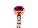 Rose gold Cushion Cut Garnet Pavé Solitaire Ring with Round Band and Prong Setting_29