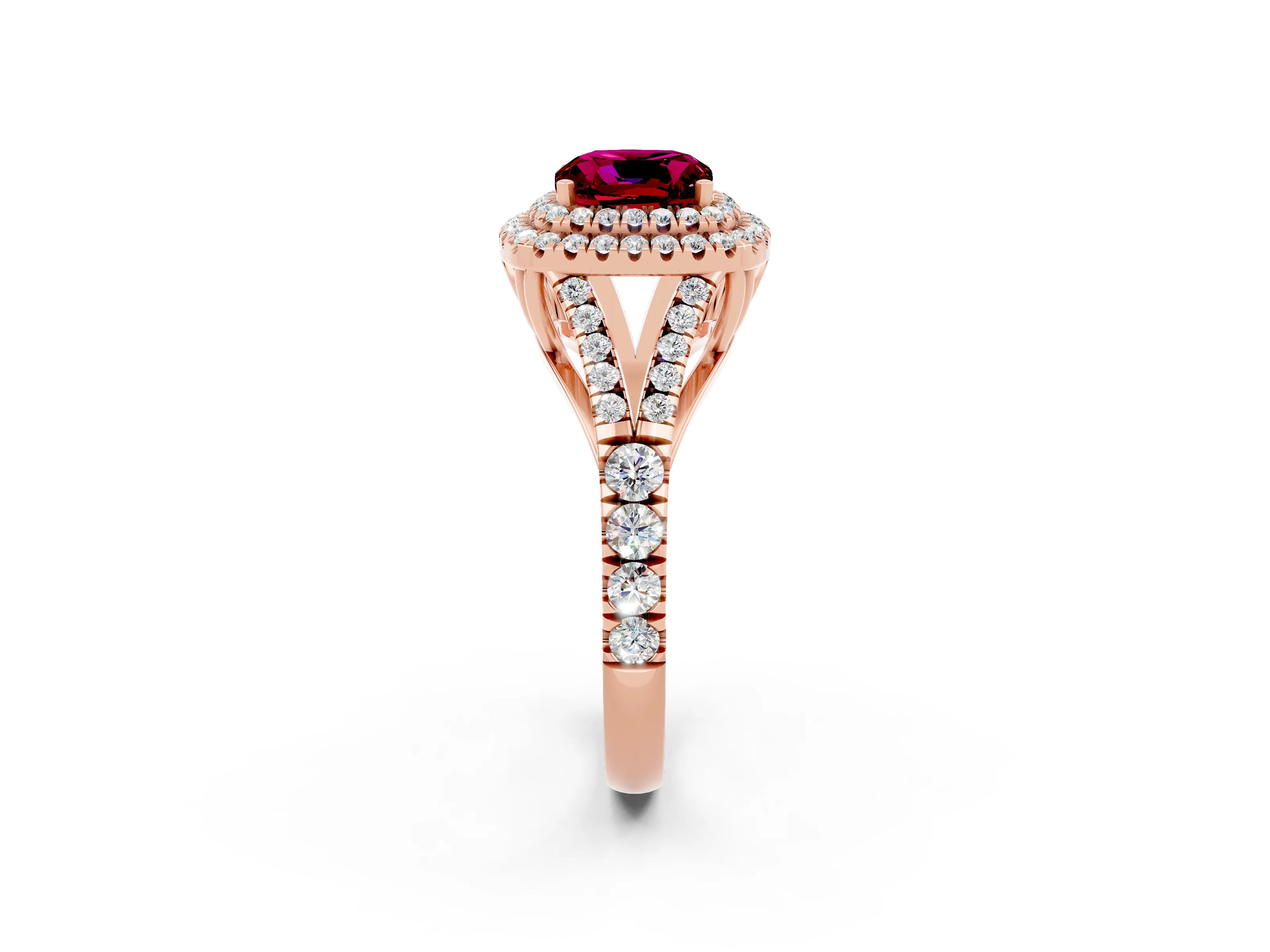 Rose gold Cushion Cut Garnet Pavé Split Shank Double Halo Engagement Ring_2