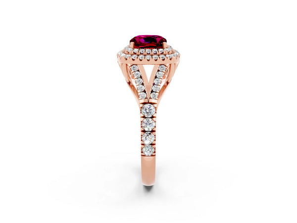 Rose gold Cushion Cut Garnet Pavé Split Shank Double Halo Engagement Ring