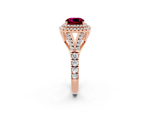 Rose gold Cushion Cut Garnet Pavé Split Shank Double Halo Engagement Ring_2