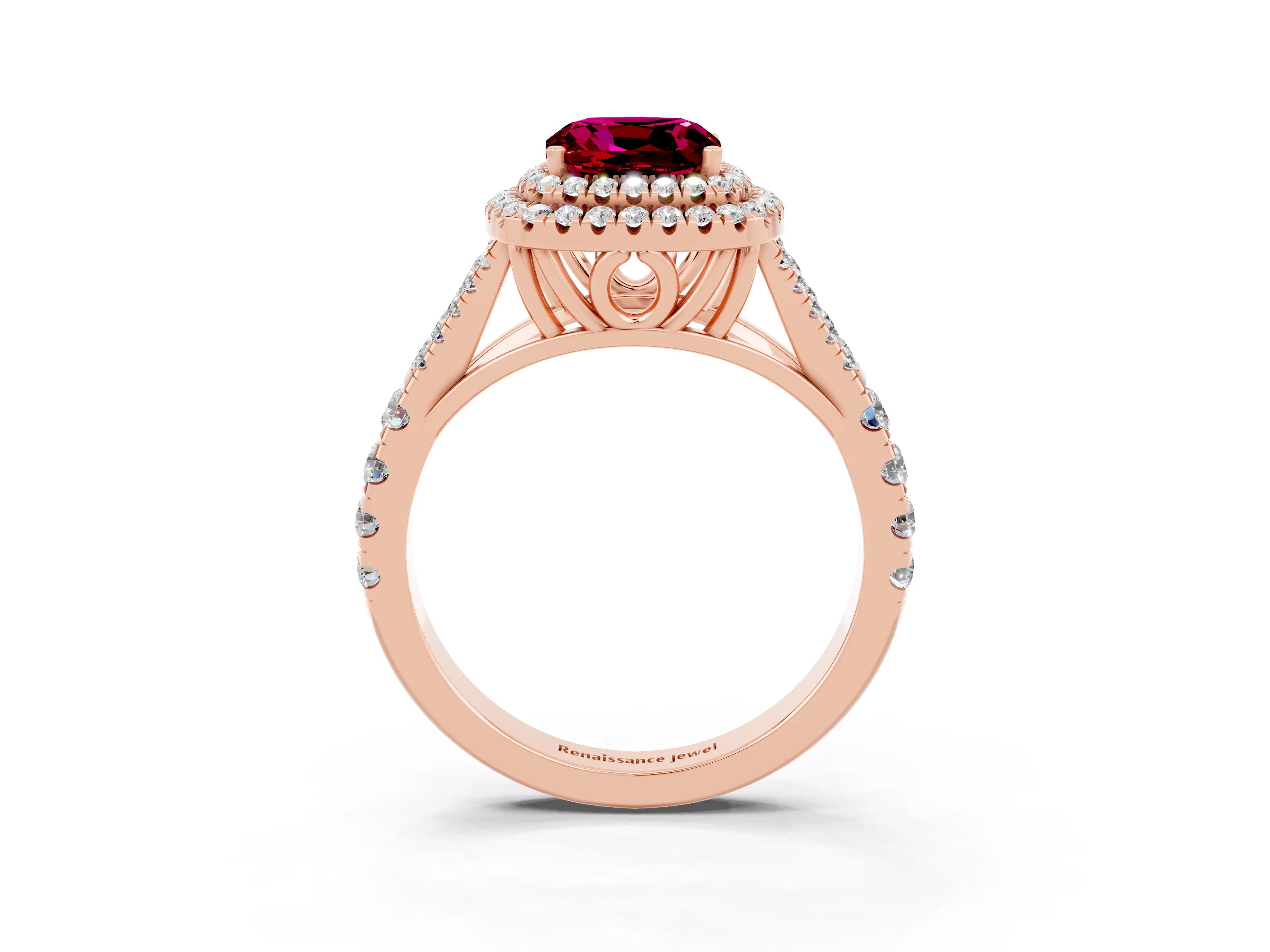 Rose gold Cushion Cut Garnet Pavé Split Shank Double Halo Engagement Ring_3