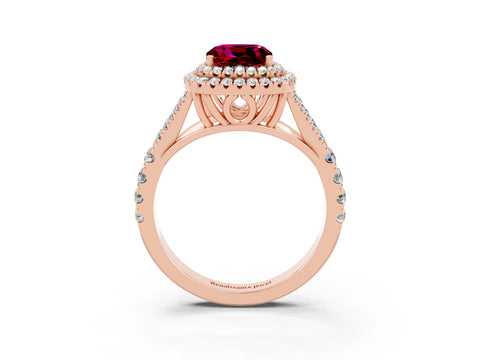 Rose gold Cushion Cut Garnet Pavé Split Shank Double Halo Engagement Ring_3