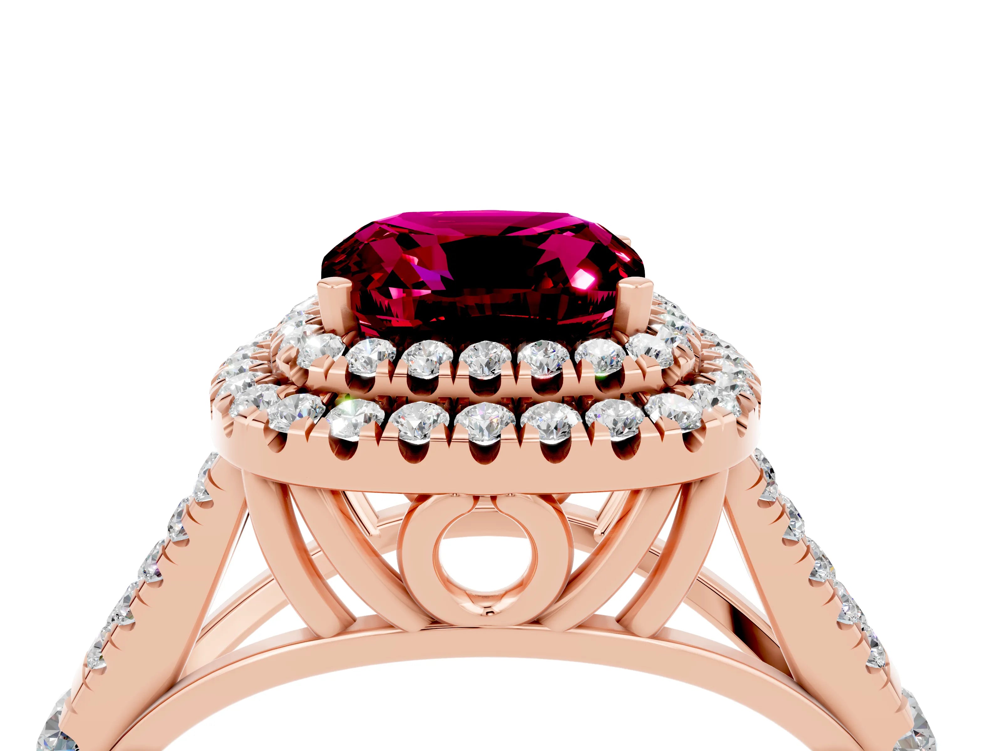 Rose gold Cushion Cut Garnet Pavé Split Shank Double Halo Engagement Ring_4