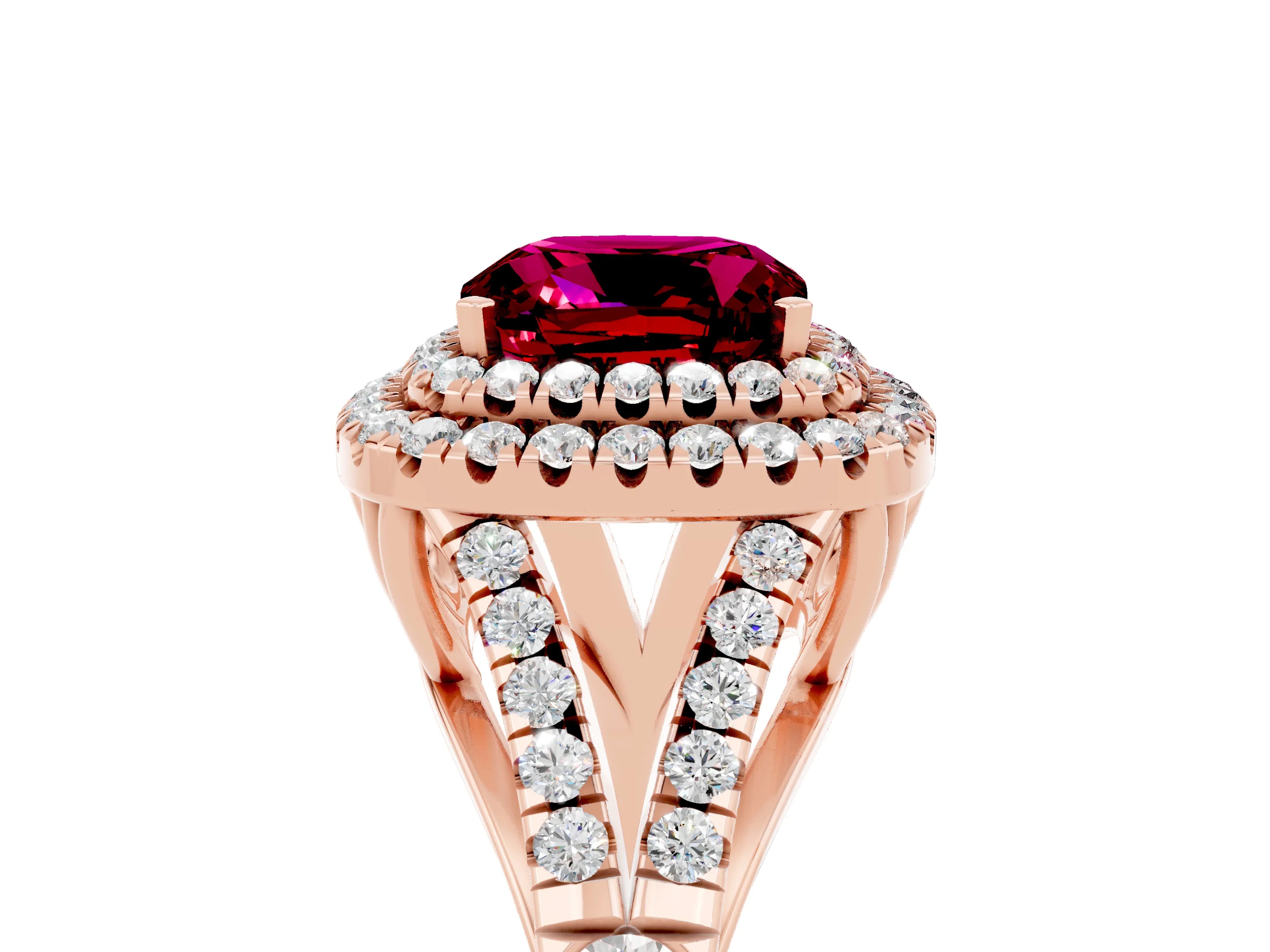 Rose gold Cushion Cut Garnet Pavé Split Shank Double Halo Engagement Ring_5
