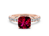 Rose gold Cushion Cut Garnet Pave Band Solitaire Ring with Four-Prong Setting_24