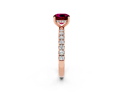 Rose gold Cushion Cut Garnet Pave Band Solitaire Ring with Four-Prong Setting_26
