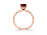 Rose gold Cushion Cut Garnet Pave Band Solitaire Ring with Four-Prong Setting_27