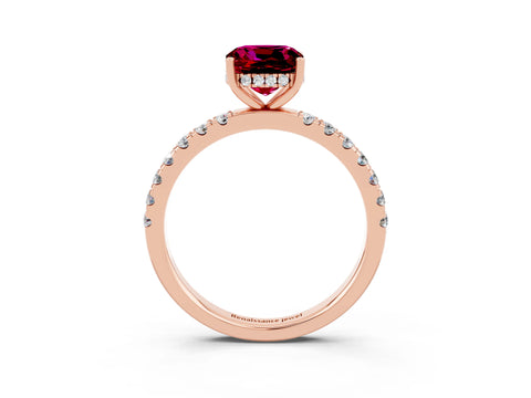 Rose gold Cushion Cut Garnet Pave Band Solitaire Ring with Four-Prong Setting_27