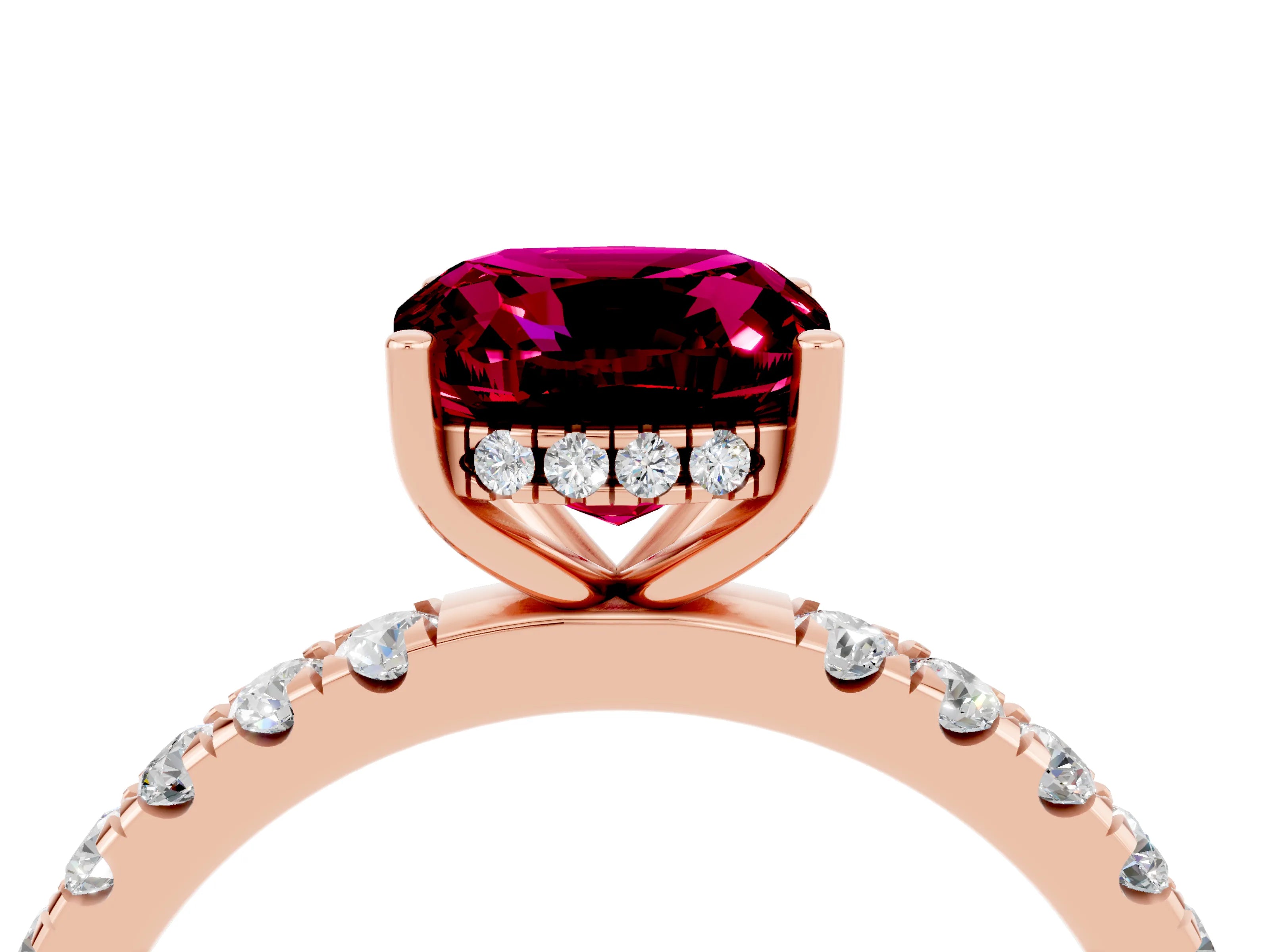 Rose gold Cushion Cut Garnet Pave Band Solitaire Ring with Four-Prong Setting_28
