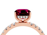 Rose gold Cushion Cut Garnet Pave Band Solitaire Ring with Four-Prong Setting_28