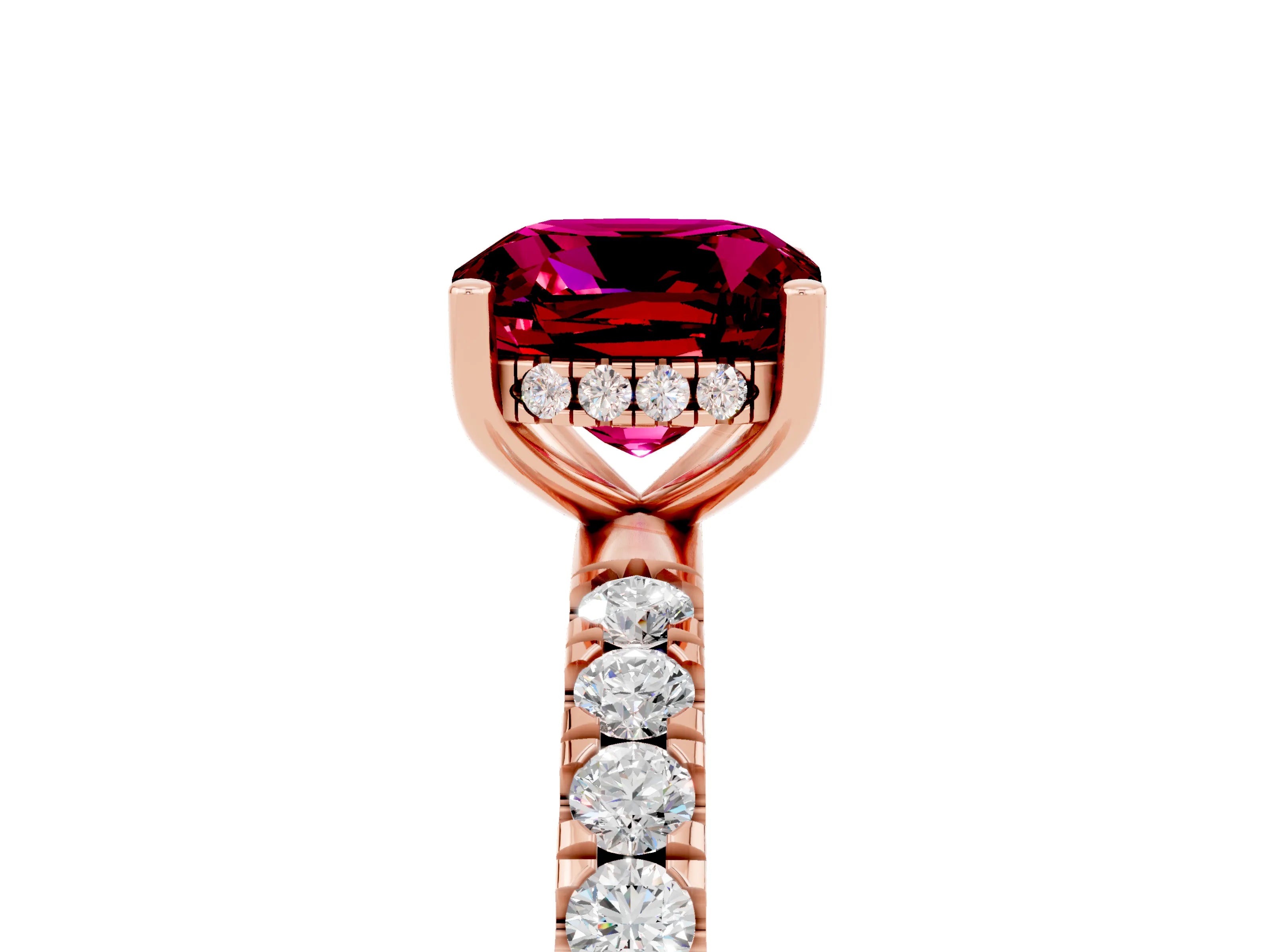 Rose gold Cushion Cut Garnet Pave Band Solitaire Ring with Four-Prong Setting_29