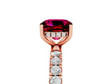 Rose gold Cushion Cut Garnet Pave Band Solitaire Ring with Four-Prong Setting_29