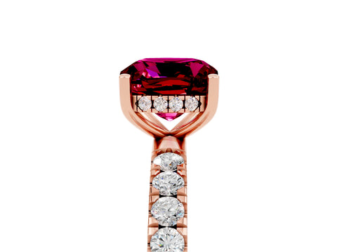 Rose gold Cushion Cut Garnet Pave Band Solitaire Ring with Four-Prong Setting_29