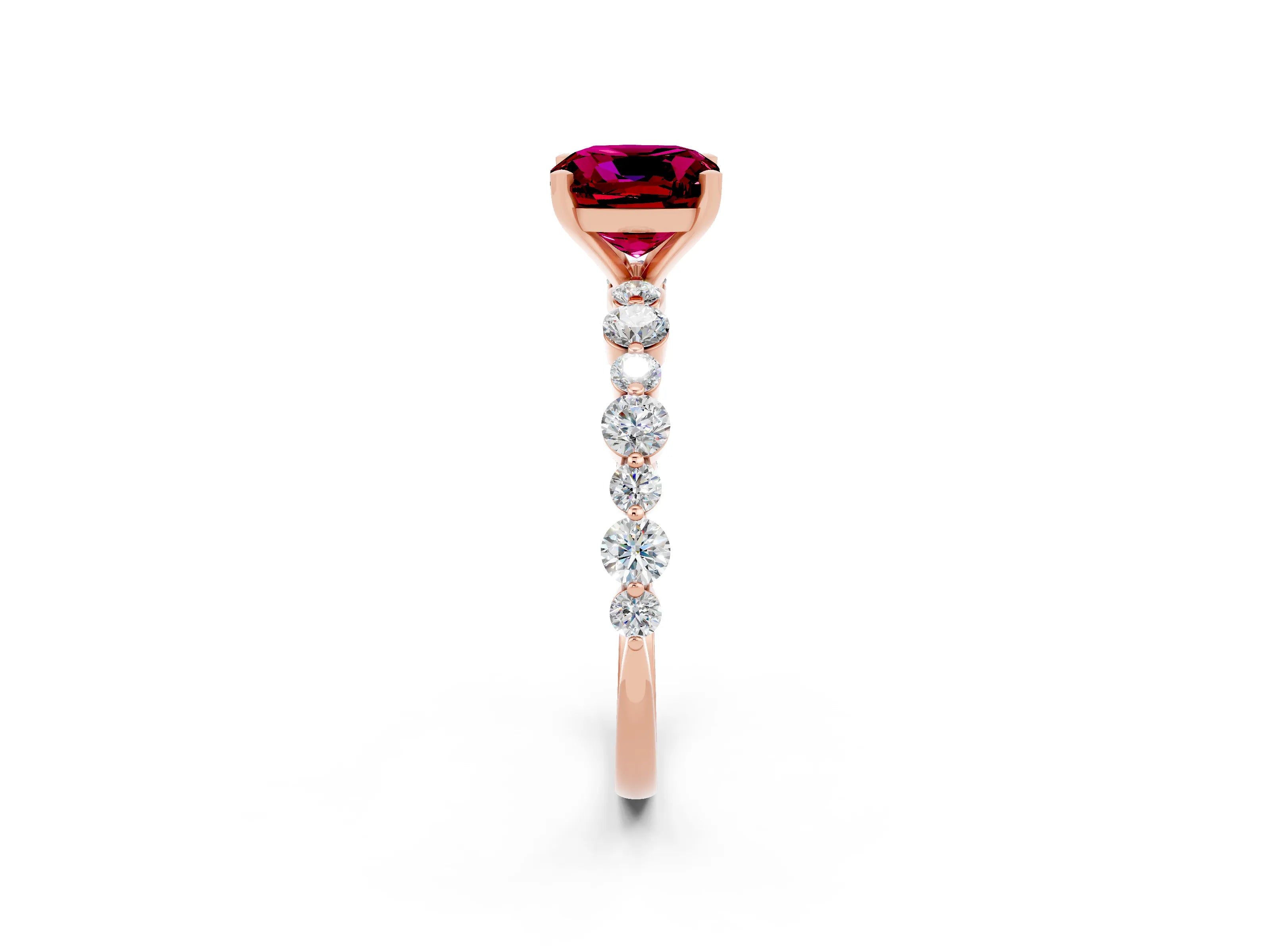 Rose gold Cushion Cut Garnet Prong Set Engagement Ring with Pavé Band_2