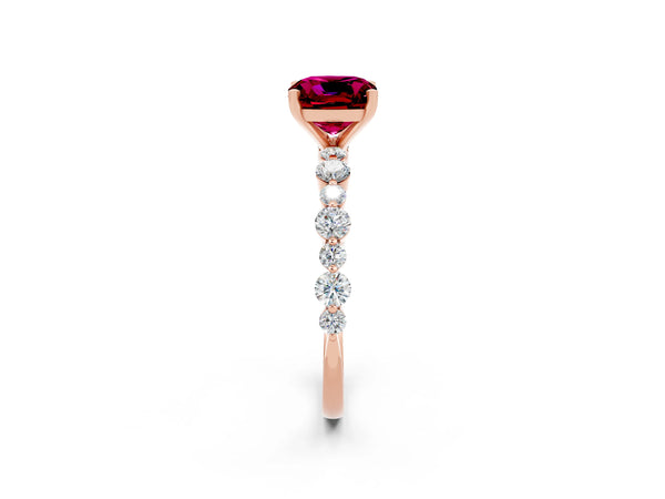 Rose gold Cushion Cut Garnet Prong Set Engagement Ring with Pavé Band