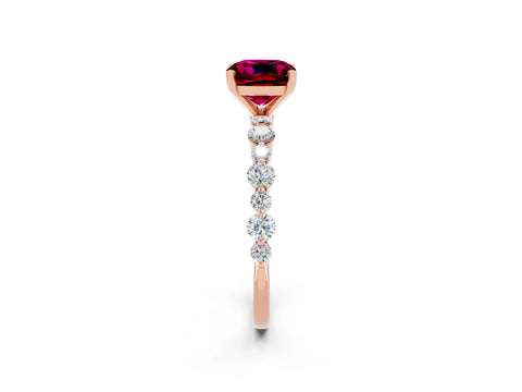 Rose gold Cushion Cut Garnet Prong Set Engagement Ring with Pavé Band_2