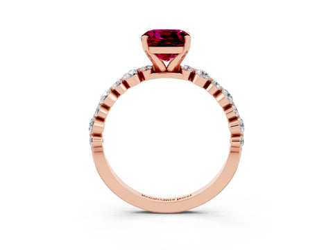 Rose gold Cushion Cut Garnet Prong Set Engagement Ring with Pavé Band_3