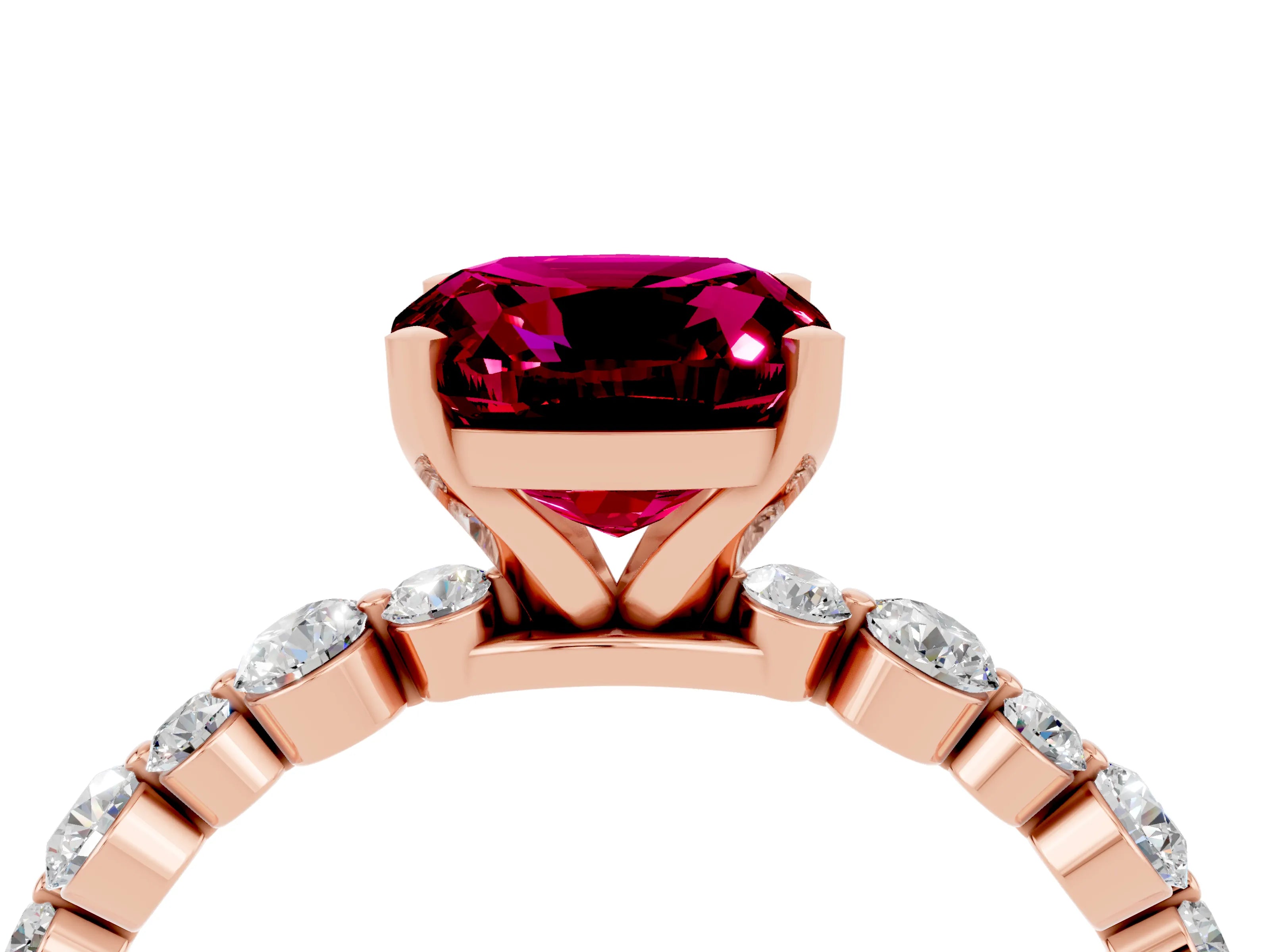 Rose gold Cushion Cut Garnet Prong Set Engagement Ring with Pavé Band_4