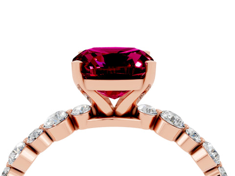 Rose gold Cushion Cut Garnet Prong Set Engagement Ring with Pavé Band_4