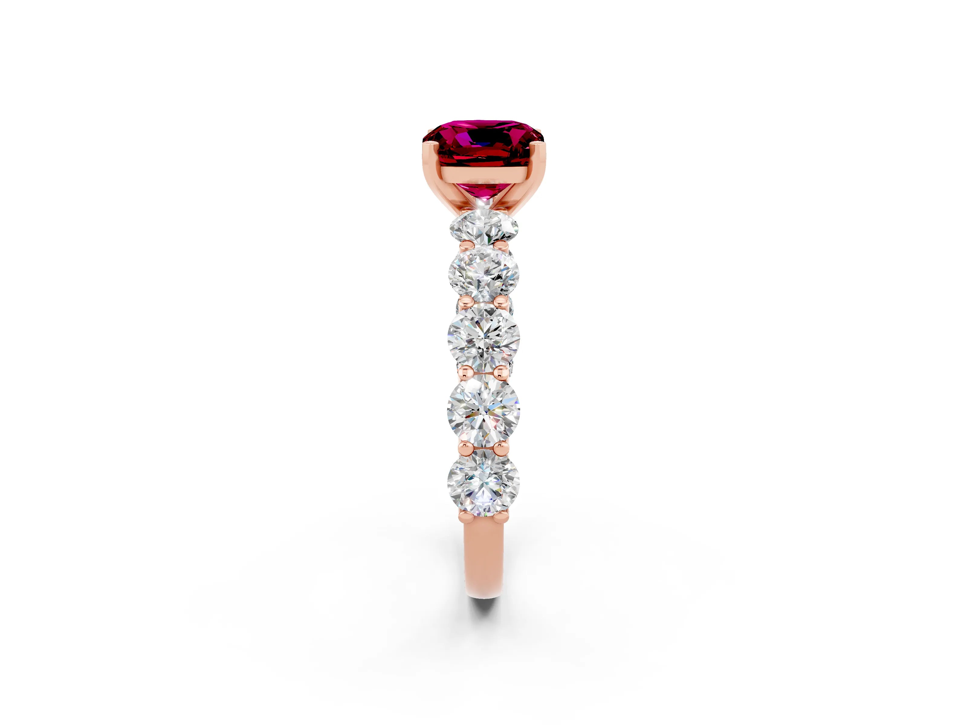 Rose gold Cushion Cut Garnet Prong Setting with Side Stones on a Pave Band_2