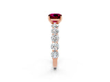 Rose gold Cushion Cut Garnet Prong Setting with Side Stones on a Pave Band_2