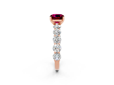 Rose gold Cushion Cut Garnet Prong Setting with Side Stones on a Pave Band_2