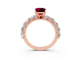 Rose gold Cushion Cut Garnet Prong Setting with Side Stones on a Pave Band_3