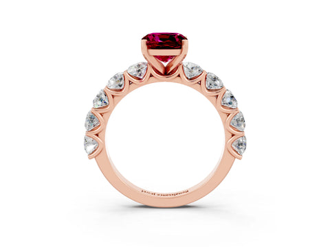 Rose gold Cushion Cut Garnet Prong Setting with Side Stones on a Pave Band_3