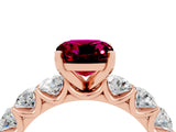 Rose gold Cushion Cut Garnet Prong Setting with Side Stones on a Pave Band_4