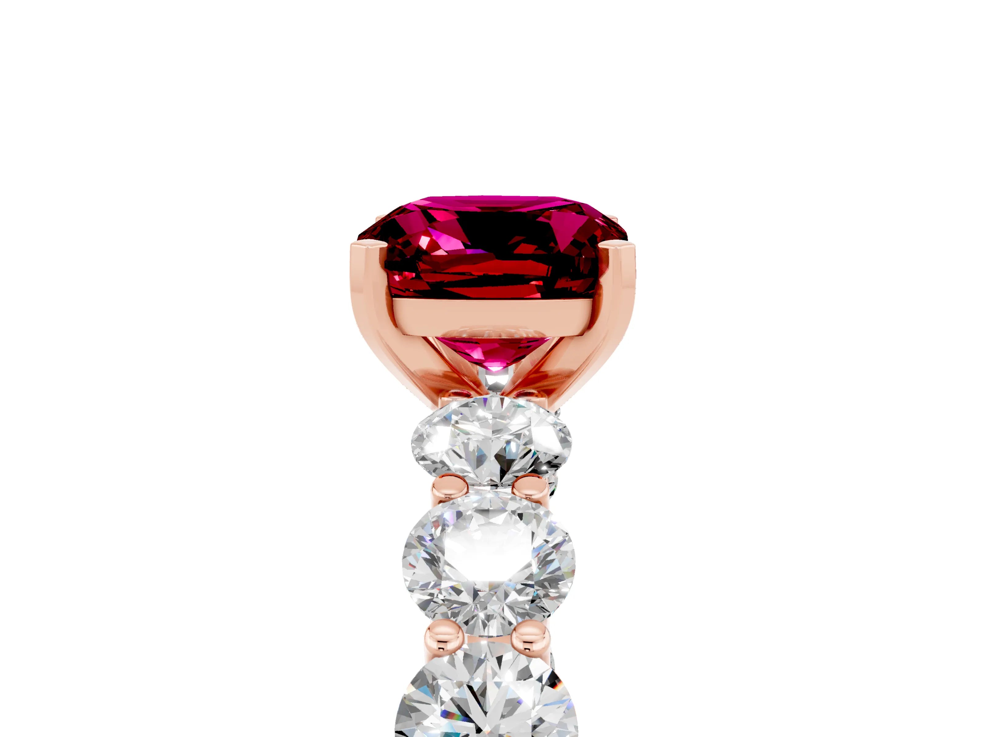 Rose gold Cushion Cut Garnet Prong Setting with Side Stones on a Pave Band_5