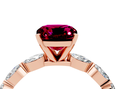 Rose gold Cushion Cut Garnet Ring with Marquise Side Stones and Prong Setting_4